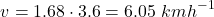 \[v = 1.68 \cdot 3.6 = 6.05 \ kmh^{-1}\]