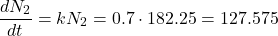 \[\dfrac{dN_2}{dt} = kN_2 = 0.7 \cdot 182.25 = 127.575\]