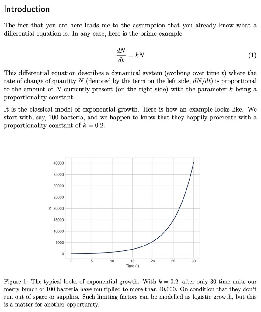 Introduction to the separation of variables starting with the differential equation of exponential growth. (Screenshot from the PDF)