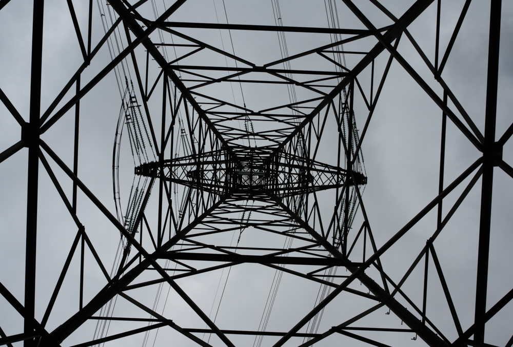 pylon of the newly built 380 kV power line in Salzburg, Austria (Salzburg Leitung)